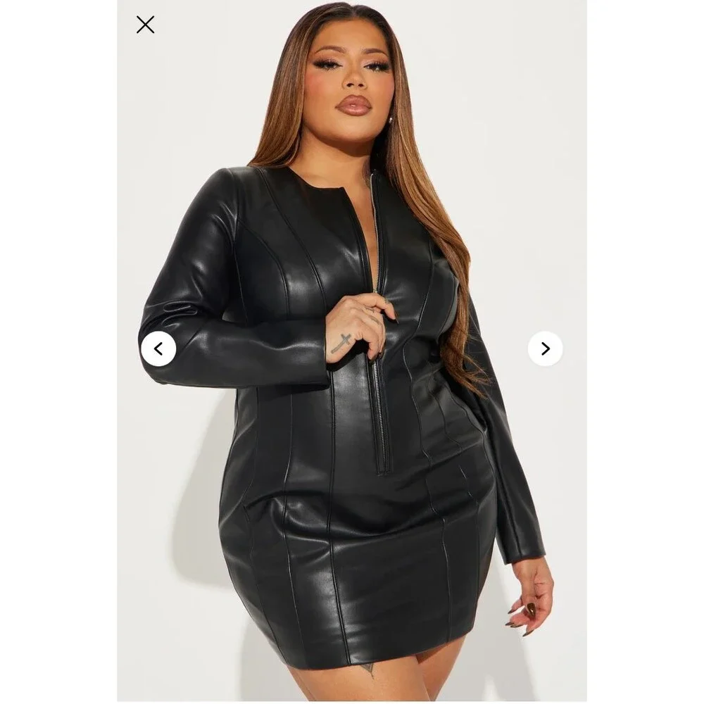 Fashion Nova Harley Faux Leather Mini Dress Size M NWT - Picture 5 of 10
